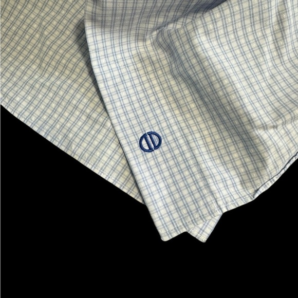 David Donahue Dress Shirt Blue White Check Minimalist Modern Men's 17.5 32/33 - Picture 11 of 13